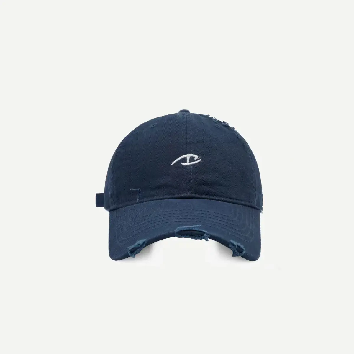 Black Ripped Baseball Cap with White Logo Embroidery — feature 2