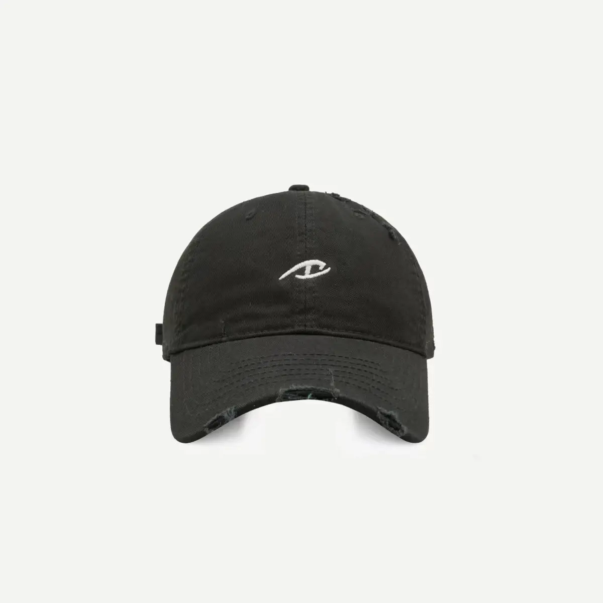 Black Ripped Baseball Cap with White Logo Embroidery — feature 3