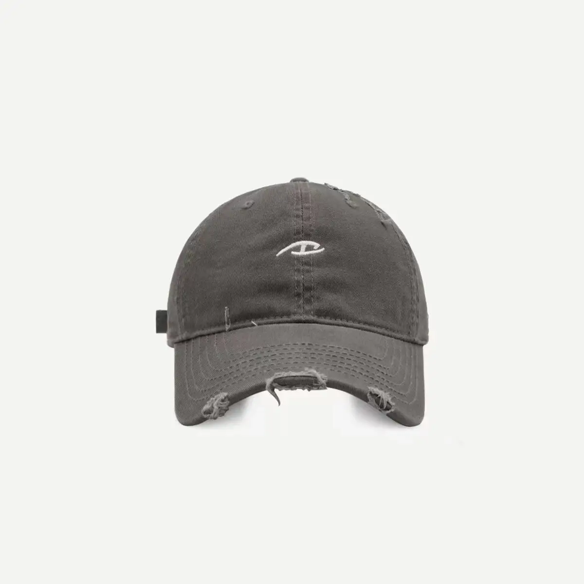 Black Ripped Baseball Cap with White Logo Embroidery — feature 5