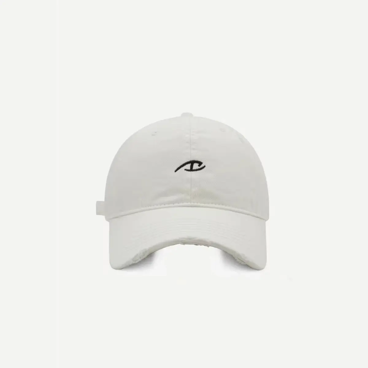 Black Ripped Baseball Cap with White Logo Embroidery — feature 7
