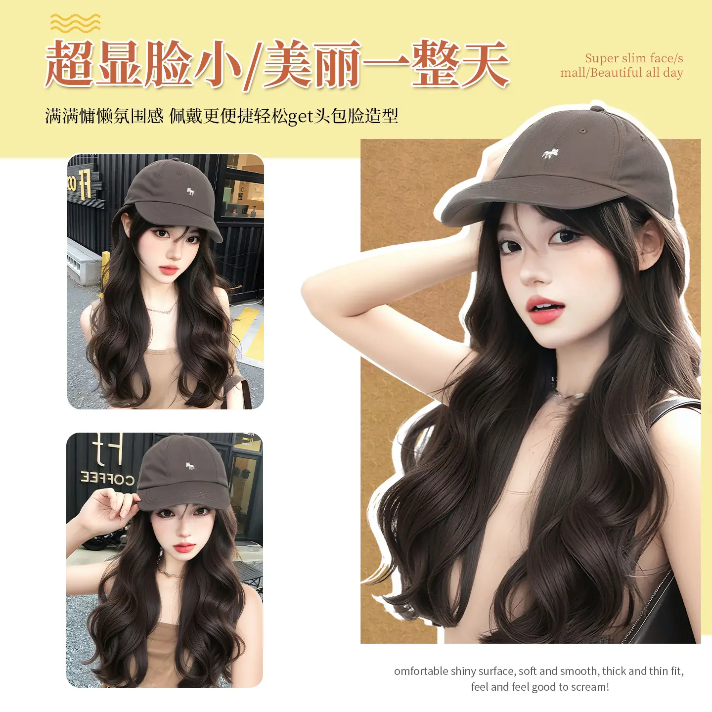 Women Baseball Cap with 40cm Hair Wig Black - Image 15