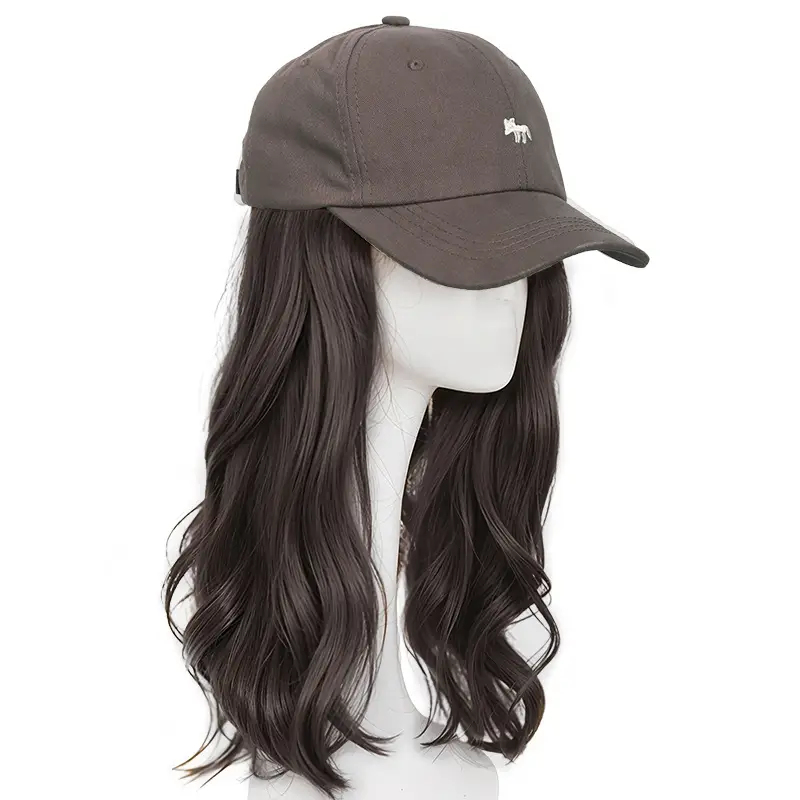 Women Baseball Cap with 40cm Hair Wig Black - Image 17