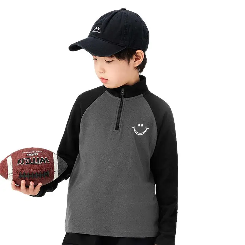 Autumn Winter Kids Velvet T-Shirt Green Black Zip Front