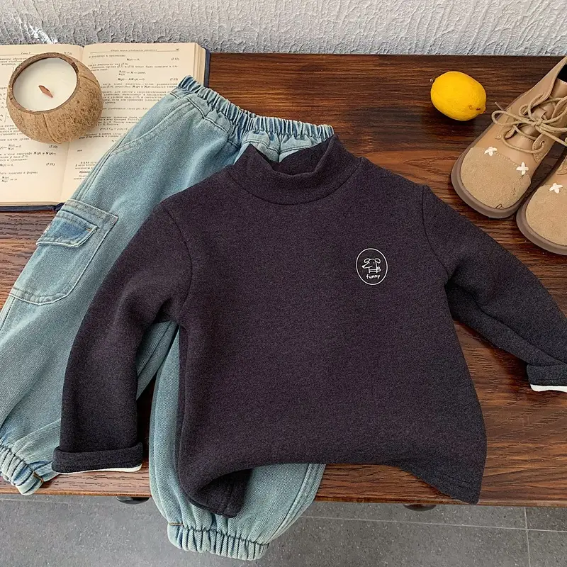 Boys Fleece Half Turtleneck Sweatshirt Set Dark Blue - Image 4