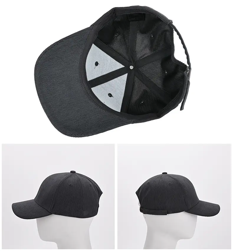 Black Corduroy Baseball Cap for Men Winter Warm — feature 13