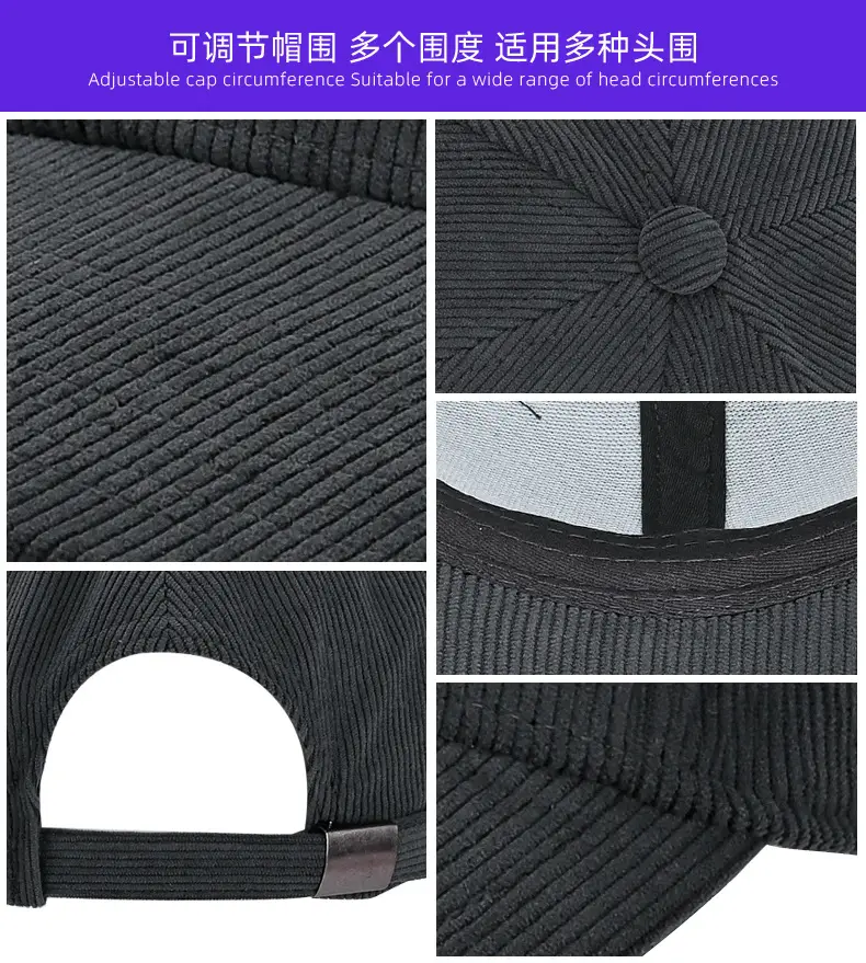 Black Corduroy Baseball Cap for Men Winter Warm — feature 15