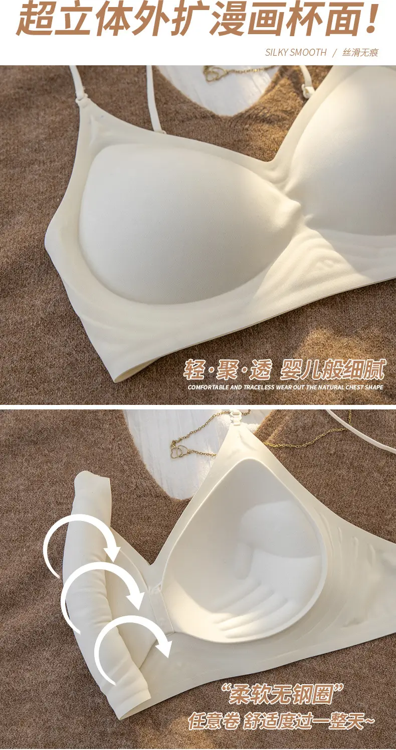Seamless Bra for Women with Small Bust, Push-Up to Enhance Bust, Outward Expansion to Show Slim Waist, Cartoon Style, Wireless, Fixed Palm Cup Bra — feature 10