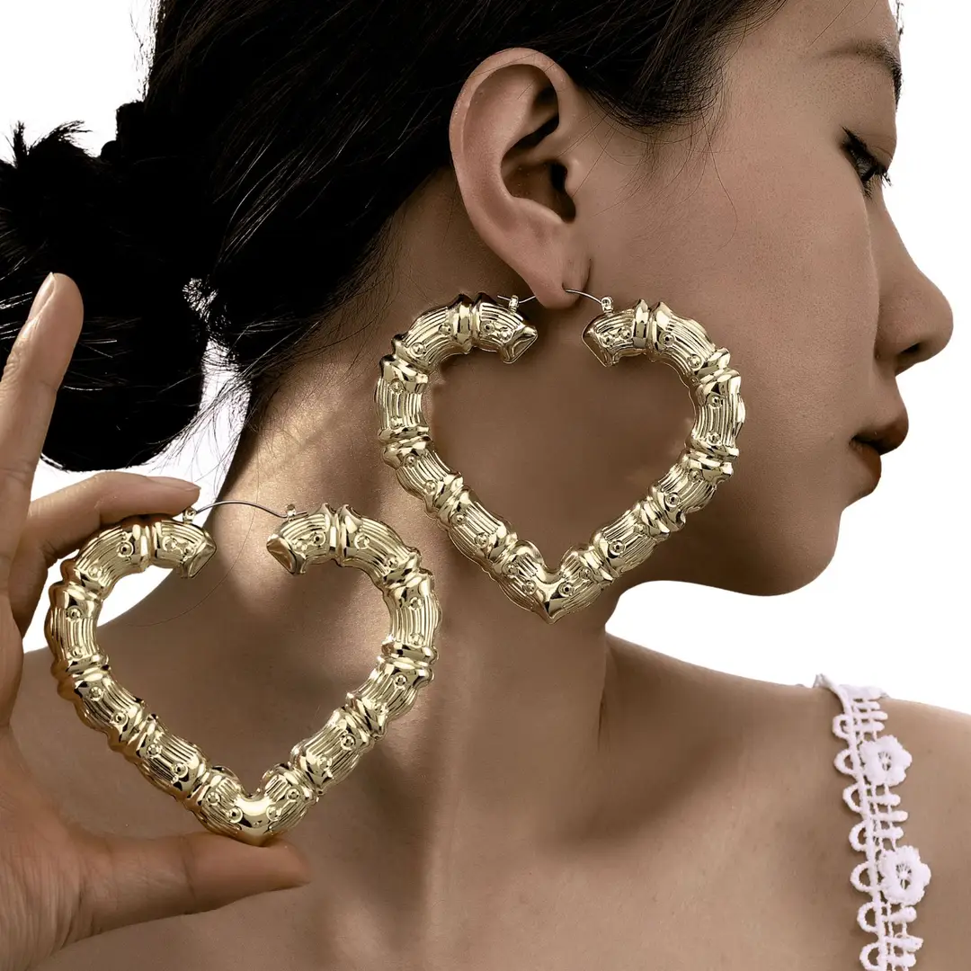 Shein Amazon European and American Wish Exaggerated Kc Gold Large Hoop Hip-Hop Nightclub Earrings Oversized Bamboo Earrings