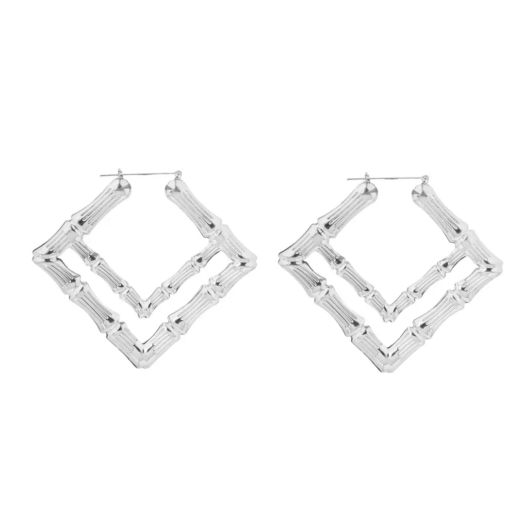 Shein Amazon European and American Wish Exaggerated Kc Gold Large Hoop Hip-Hop Nightclub Earrings Oversized Bamboo Earrings