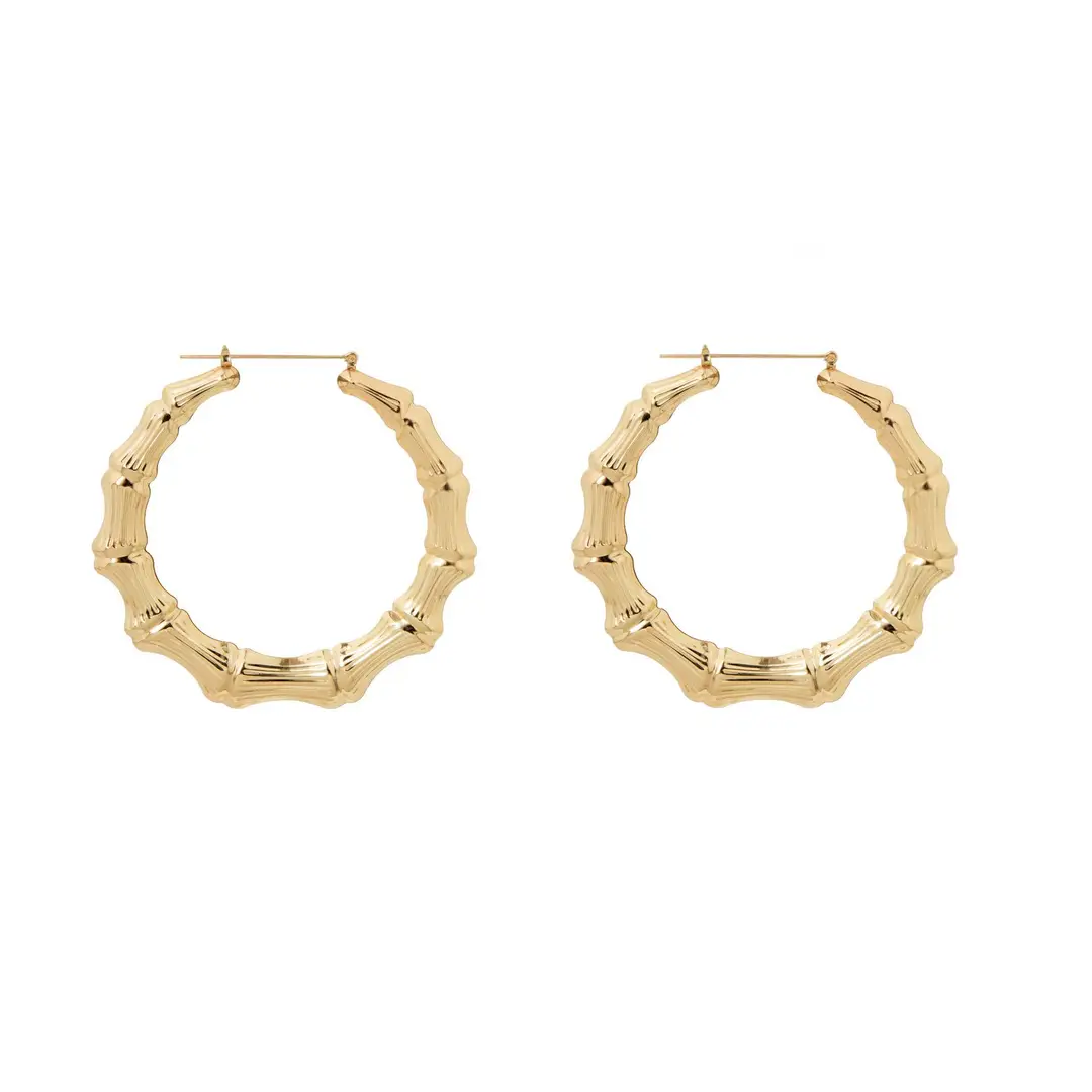 Shein Amazon European and American Wish Exaggerated Kc Gold Large Hoop Hip-Hop Nightclub Earrings Oversized Bamboo Earrings