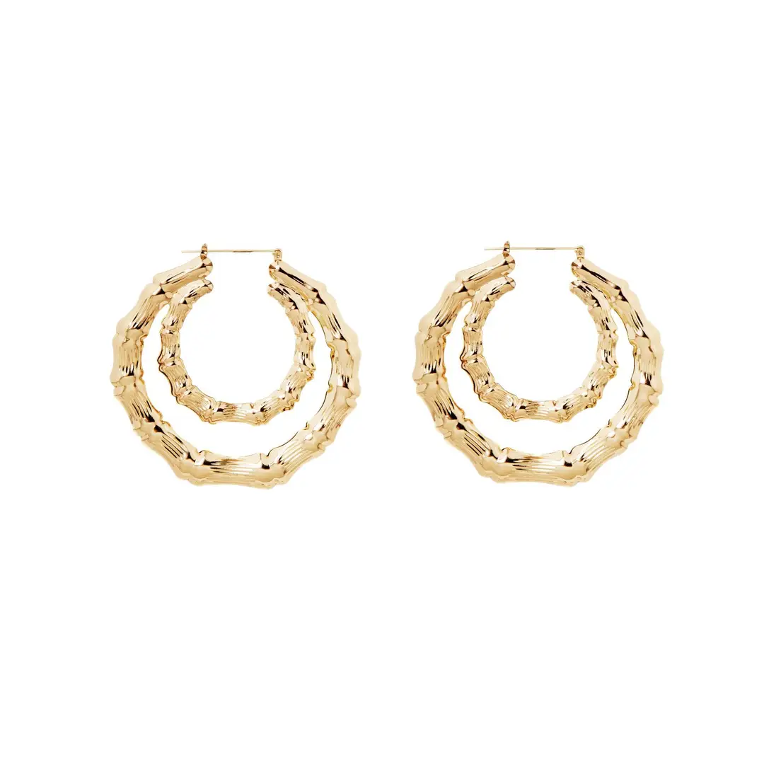 Shein Amazon European and American Wish Exaggerated Kc Gold Large Hoop Hip-Hop Nightclub Earrings Oversized Bamboo Earrings