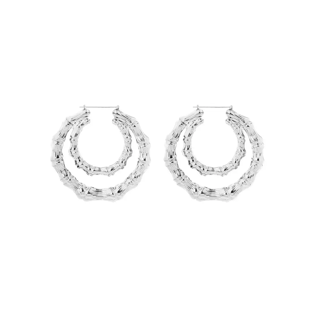 Shein Amazon European and American Wish Exaggerated Kc Gold Large Hoop Hip-Hop Nightclub Earrings Oversized Bamboo Earrings
