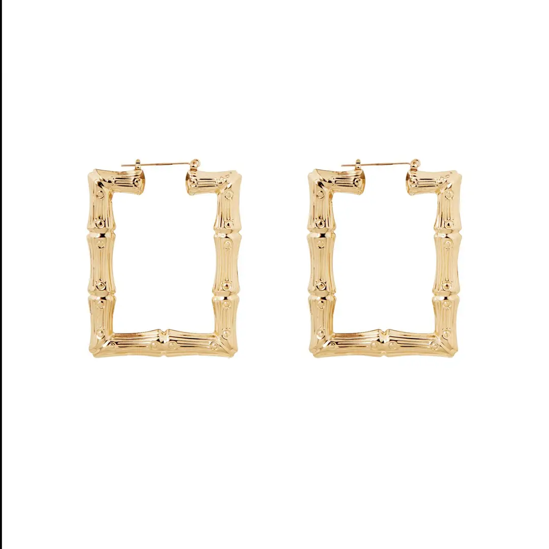 Shein Amazon European and American Wish Exaggerated Kc Gold Large Hoop Hip-Hop Nightclub Earrings Oversized Bamboo Earrings
