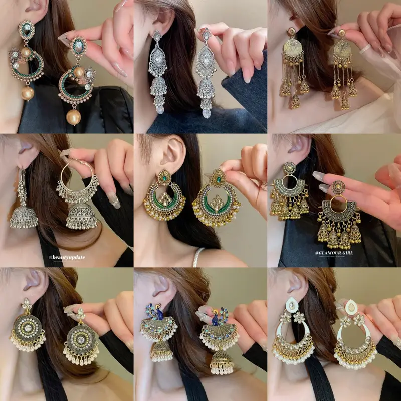 Bohemian Retro Ethnic Style Palace Hong Kong Style Nostalgic Elegant Tassel Bell Pendant Earrings High-End Earrings