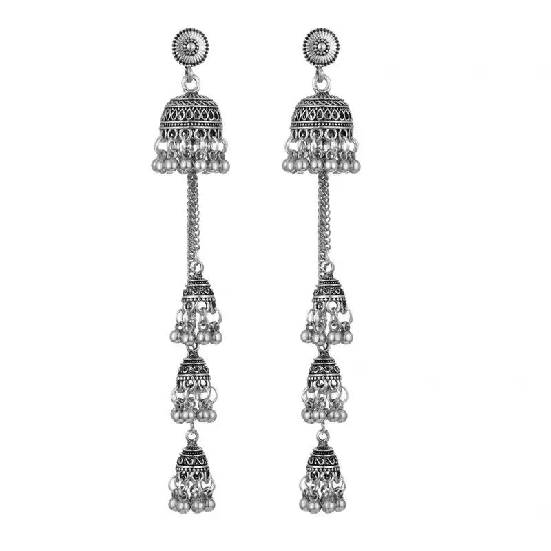 Bohemian Retro Ethnic Style Palace Hong Kong Style Nostalgic Elegant Tassel Bell Pendant Earrings High-End Earrings