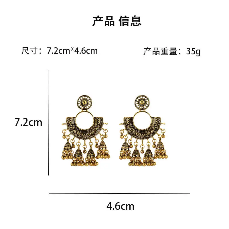 Bohemian Retro Ethnic Style Palace Hong Kong Style Nostalgic Elegant Tassel Bell Pendant Earrings High-End Earrings — feature 3
