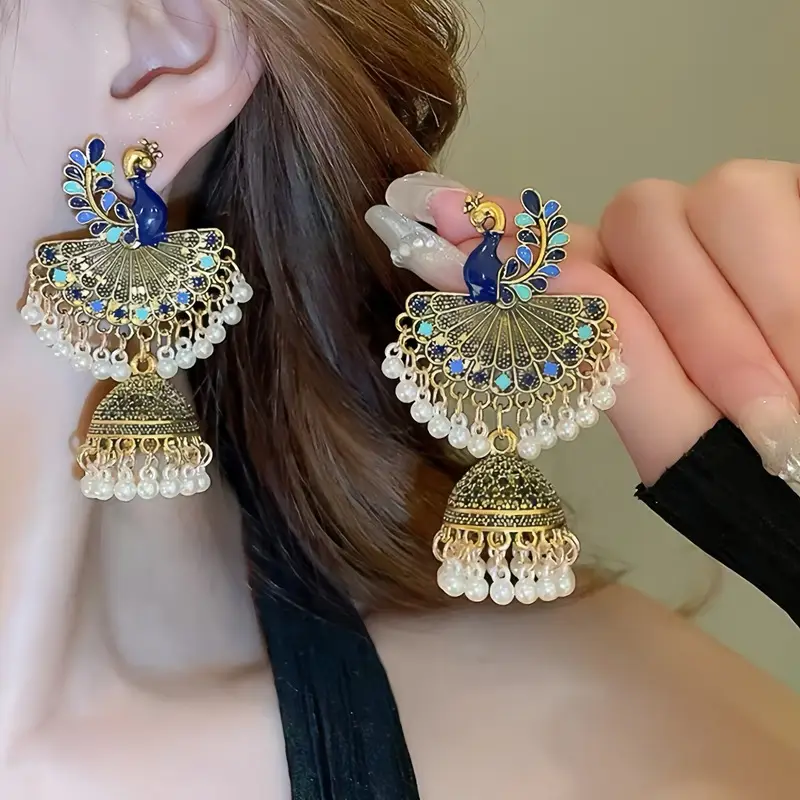 Bohemian Retro Ethnic Style Palace Hong Kong Style Nostalgic Elegant Tassel Bell Pendant Earrings High-End Earrings