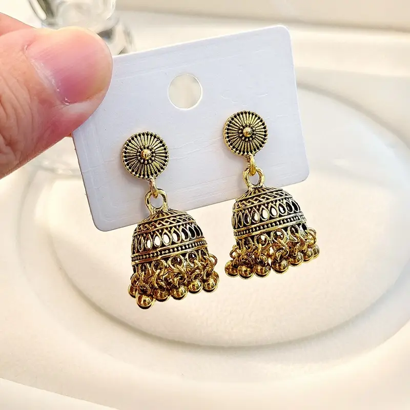 Bohemian Retro Ethnic Style Palace Hong Kong Style Nostalgic Elegant Tassel Bell Pendant Earrings High-End Earrings