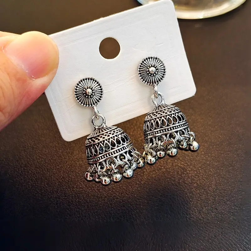 Bohemian Retro Ethnic Style Palace Hong Kong Style Nostalgic Elegant Tassel Bell Pendant Earrings High-End Earrings