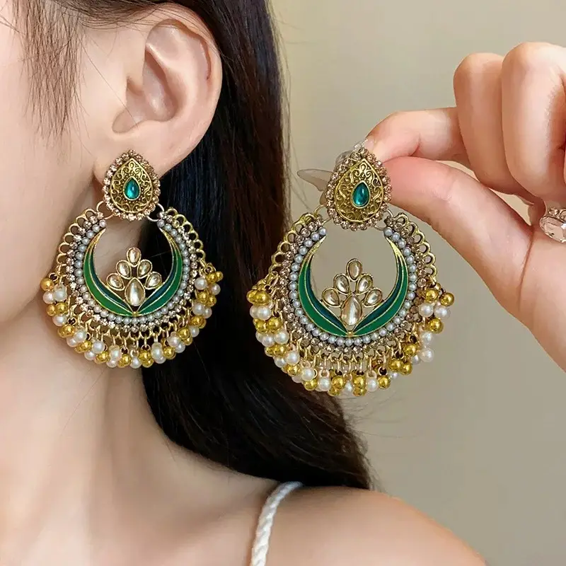 Bohemian Retro Ethnic Style Palace Hong Kong Style Nostalgic Elegant Tassel Bell Pendant Earrings High-End Earrings