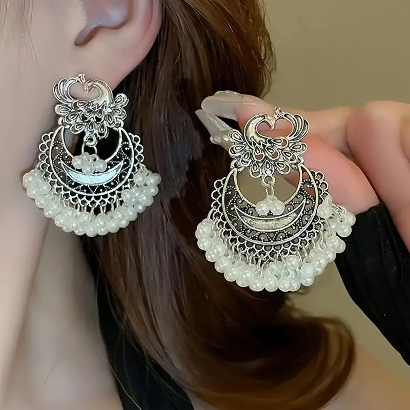 Bohemian Retro Ethnic Style Palace Hong Kong Style Nostalgic Elegant Tassel Bell Pendant Earrings High-End Earrings