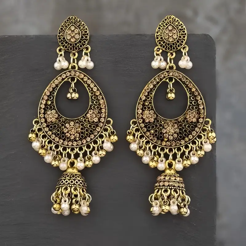 Bohemian Retro Ethnic Style Palace Hong Kong Style Nostalgic Elegant Tassel Bell Pendant Earrings High-End Earrings
