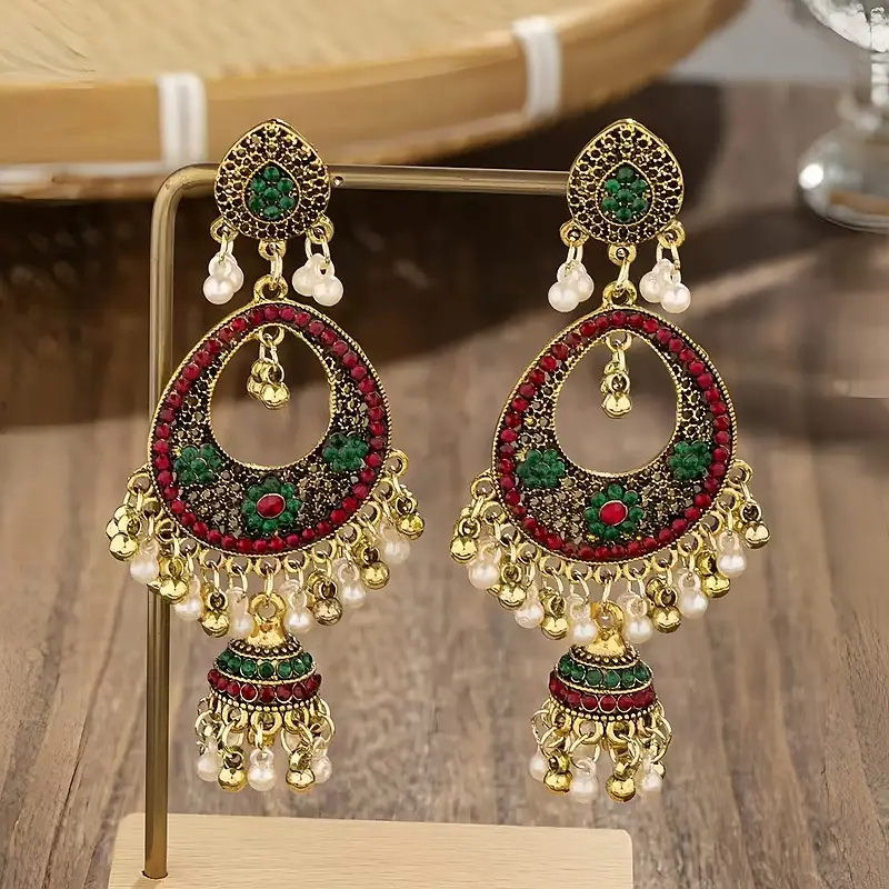 Bohemian Retro Ethnic Style Palace Hong Kong Style Nostalgic Elegant Tassel Bell Pendant Earrings High-End Earrings