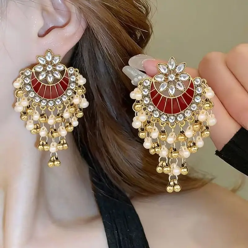 Bohemian Retro Ethnic Style Palace Hong Kong Style Nostalgic Elegant Tassel Bell Pendant Earrings High-End Earrings