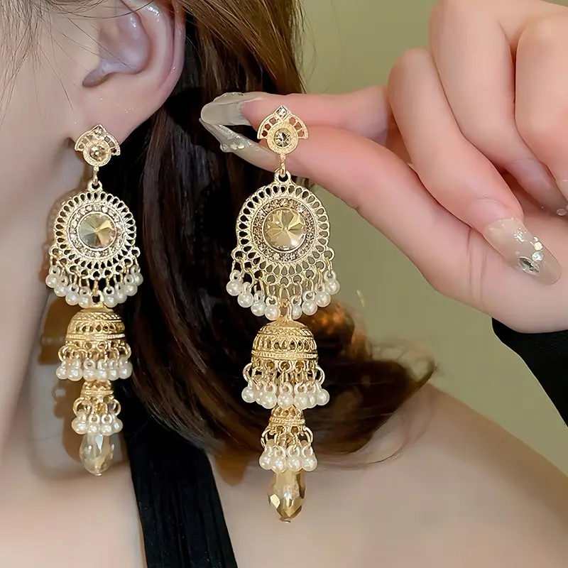 Bohemian Retro Ethnic Style Palace Hong Kong Style Nostalgic Elegant Tassel Bell Pendant Earrings High-End Earrings