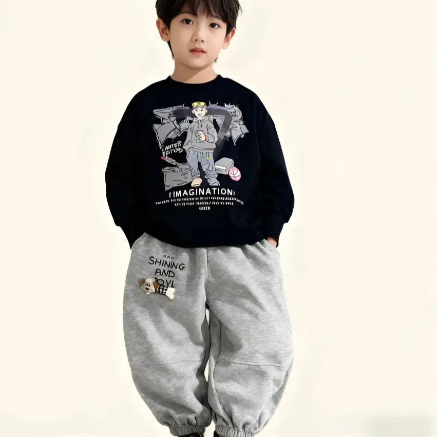 Kids Cotton Graphic T-Shirt & Sweatpants Set Spring Autumn Boys - Image 6