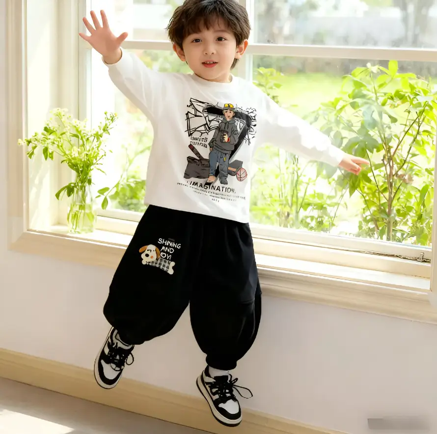 Kids Cotton Graphic T-Shirt & Sweatpants Set Spring Autumn Boys — feature 10