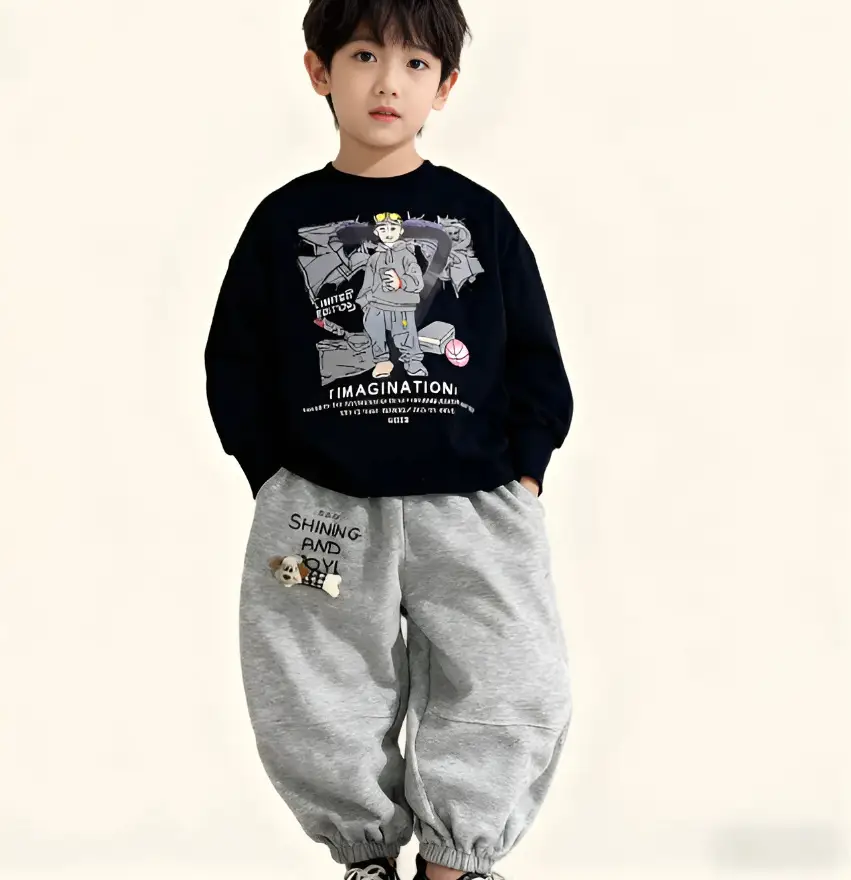 Kids Cotton Graphic T-Shirt & Sweatpants Set Spring Autumn Boys — feature 3