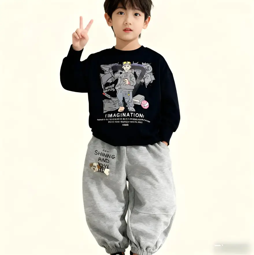 Kids Cotton Graphic T-Shirt & Sweatpants Set Spring Autumn Boys — feature 4