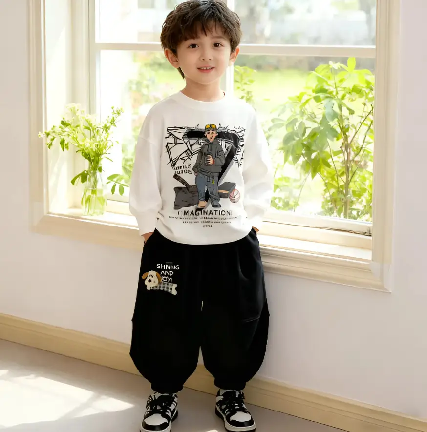 Kids Cotton Graphic T-Shirt & Sweatpants Set Spring Autumn Boys — feature 7