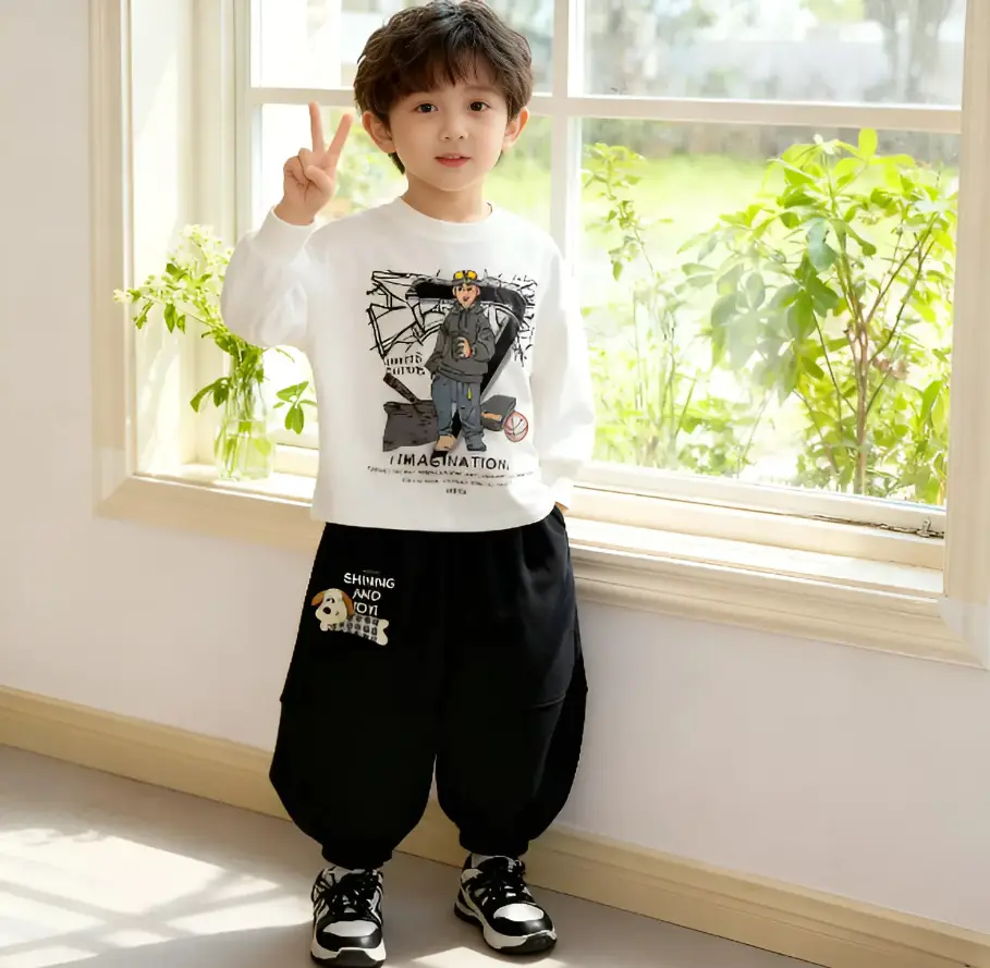 Kids Cotton Graphic T-Shirt & Sweatpants Set Spring Autumn Boys — feature 8