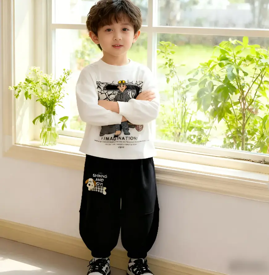 Kids Cotton Graphic T-Shirt & Sweatpants Set Spring Autumn Boys — feature 9