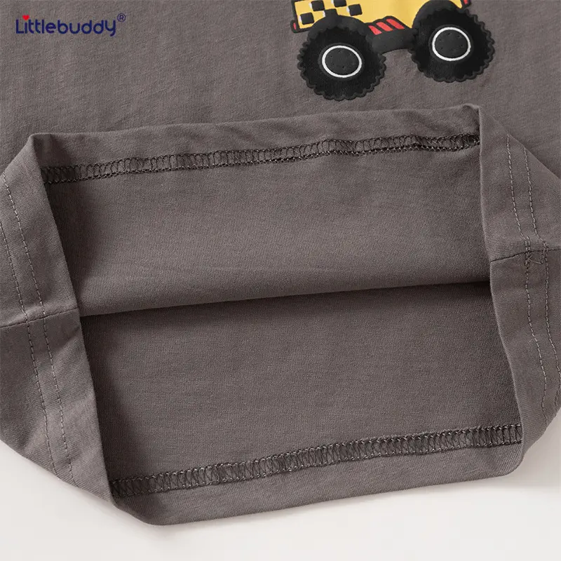 Kids Round Neck Long Sleeve T-Shirt Gray Black Car Print - Image 4