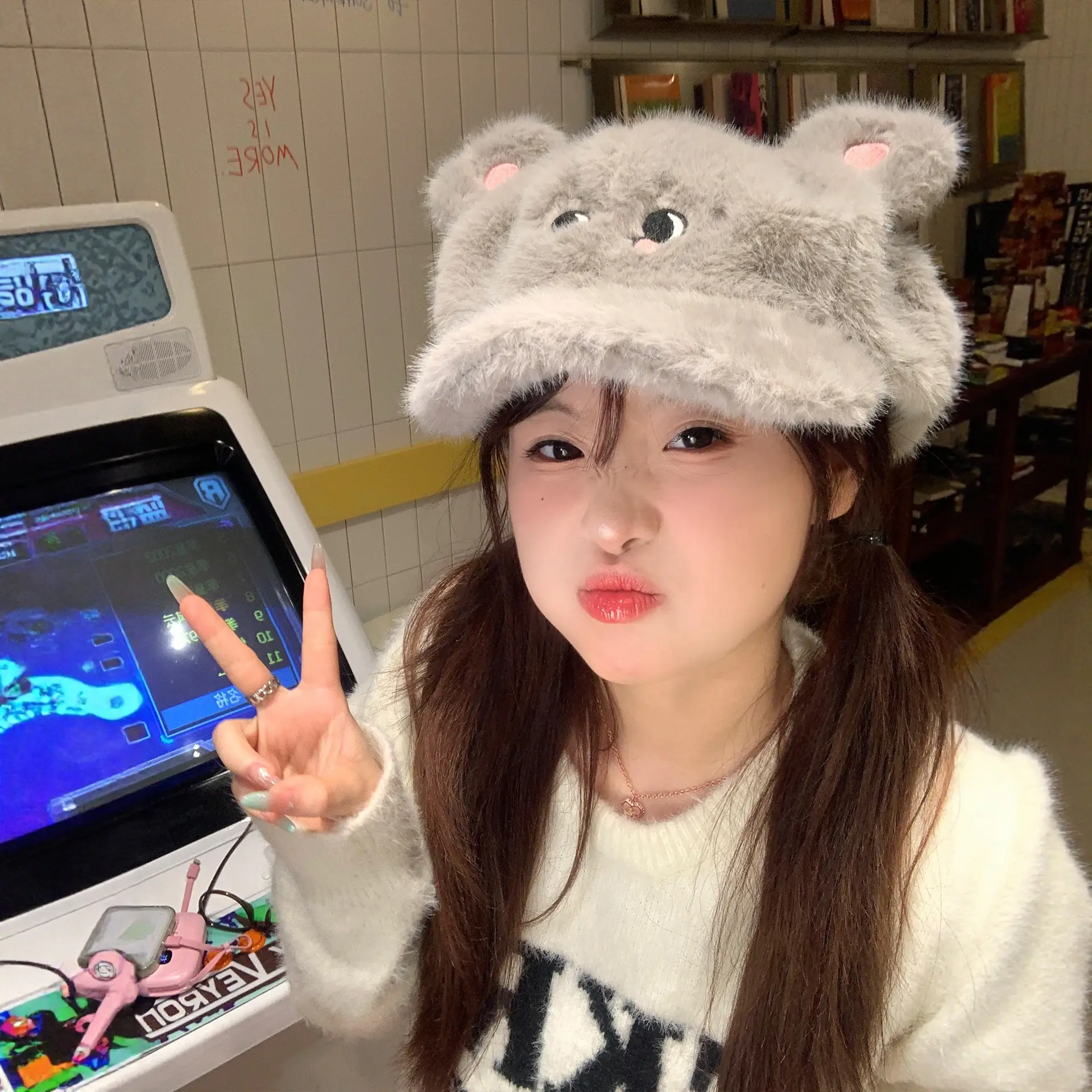 Women Plush Cartoon Mouse Hat for Winter Warm Face Cover - Image 5