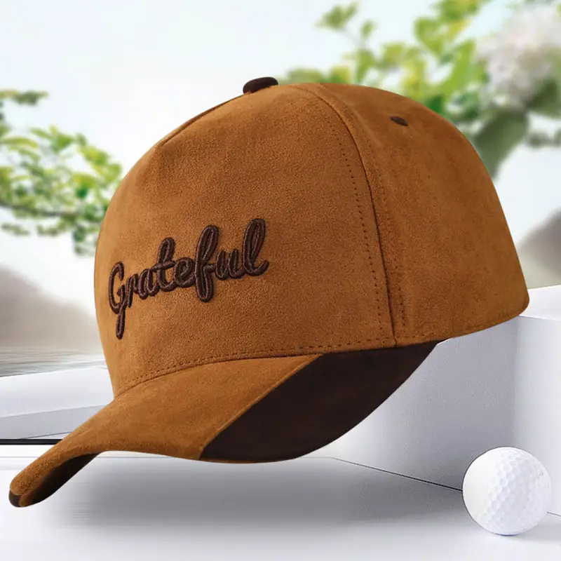 Brown Retro Suede Baseball Cap with Embroidered Design - Image 2