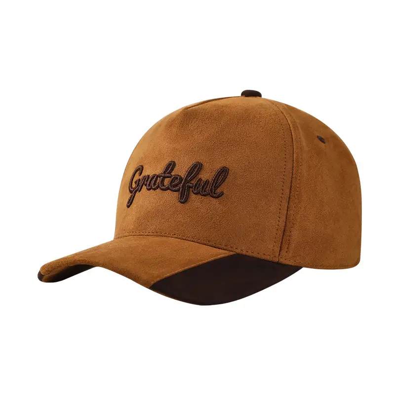 Brown Retro Suede Baseball Cap with Embroidered Design - Image 5