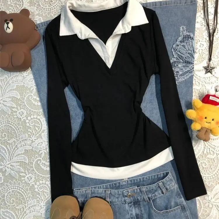 Black V-Neck Slimming Long Sleeve T-Shirt for Women - Image 3