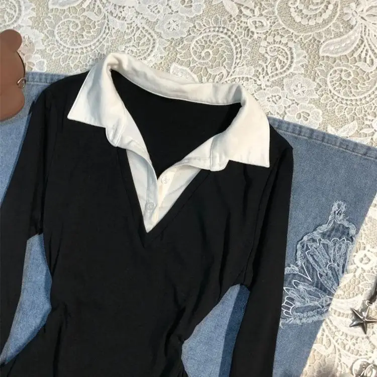 Black V-Neck Slimming Long Sleeve T-Shirt for Women - Image 6