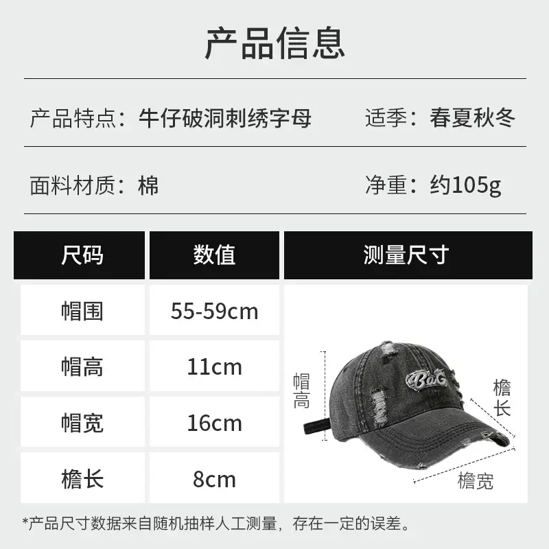 Korean Style Ripped Denim Cap for Women with Curved Brim - Image 5