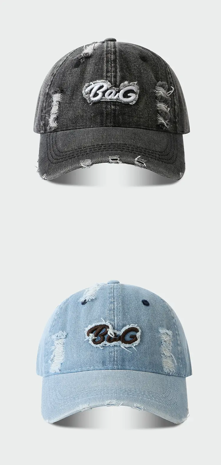 Korean Style Ripped Denim Cap for Women with Curved Brim — feature 10