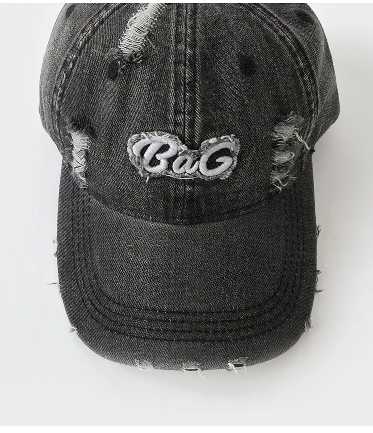Korean Style Ripped Denim Cap for Women with Curved Brim — feature 8