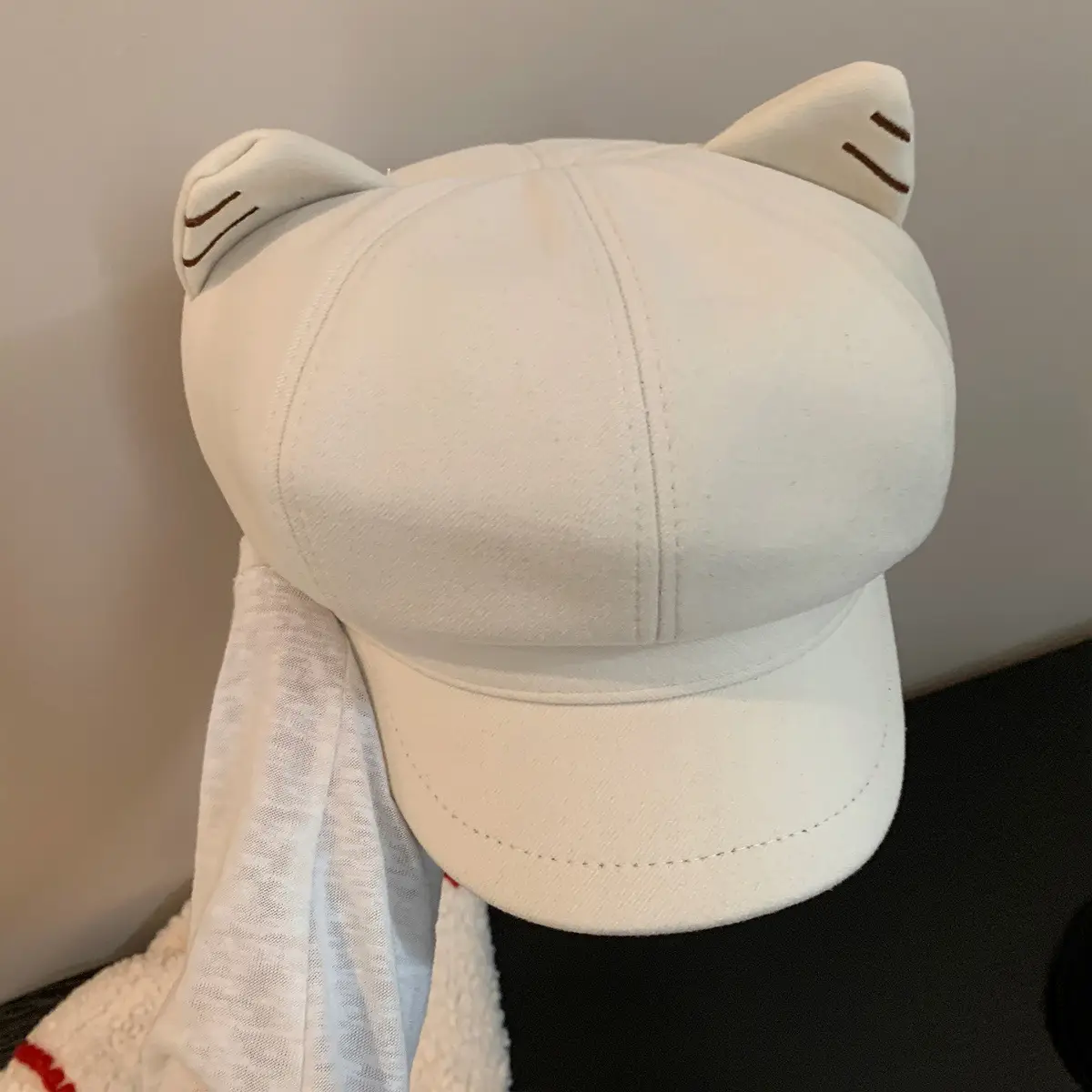 Cute Cat Ear Wool Beret for Women Autumn Winter Face Slimming Newsboy Cap Large Head Circumference - Image 3
