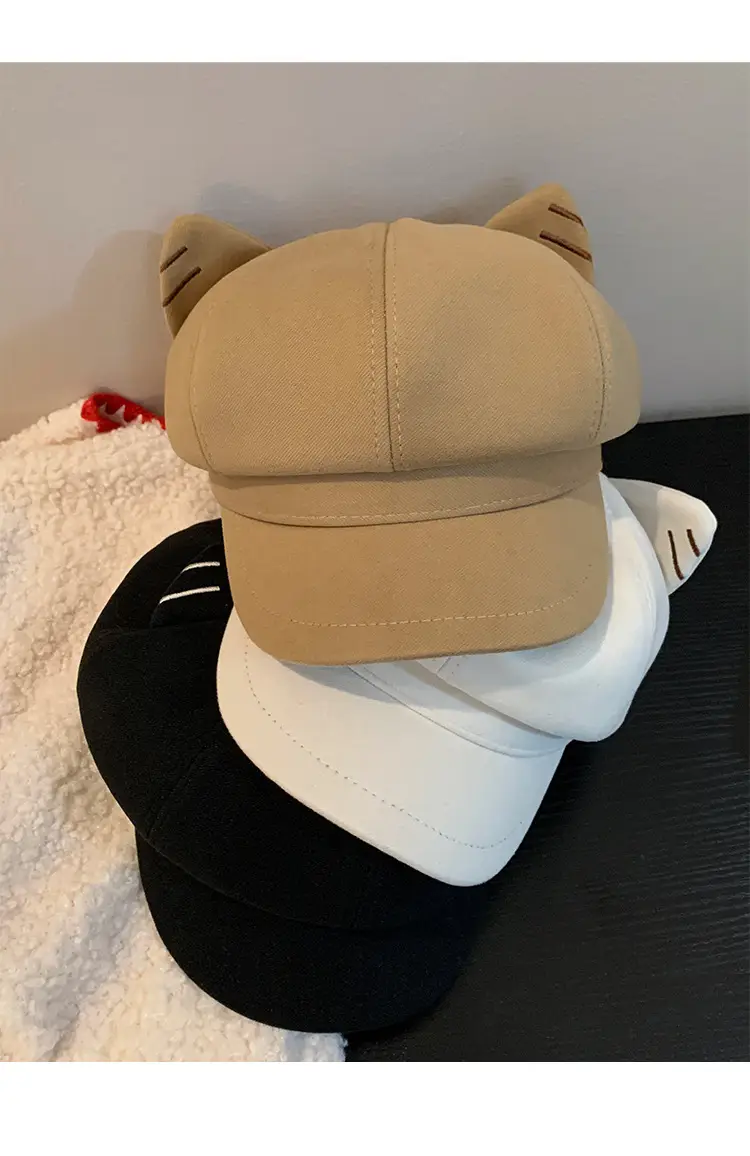 Cute Cat Ear Wool Beret for Women Autumn Winter Face Slimming Newsboy Cap Large Head Circumference — feature 10