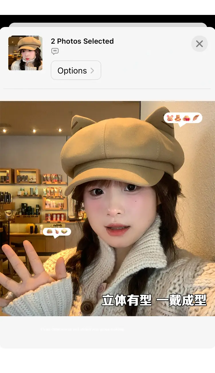 Cute Cat Ear Wool Beret for Women Autumn Winter Face Slimming Newsboy Cap Large Head Circumference — feature 5
