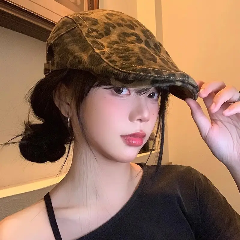 Women Leopard Print Forward Cap Spring Autumn Large Circumference - Image 2
