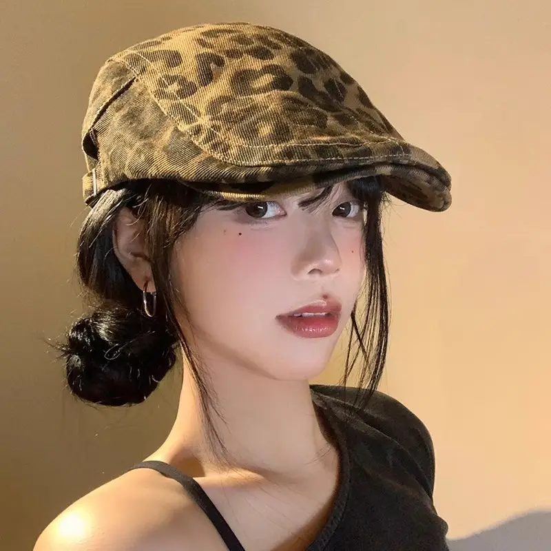 Women Leopard Print Forward Cap Spring Autumn Large Circumference - Image 3